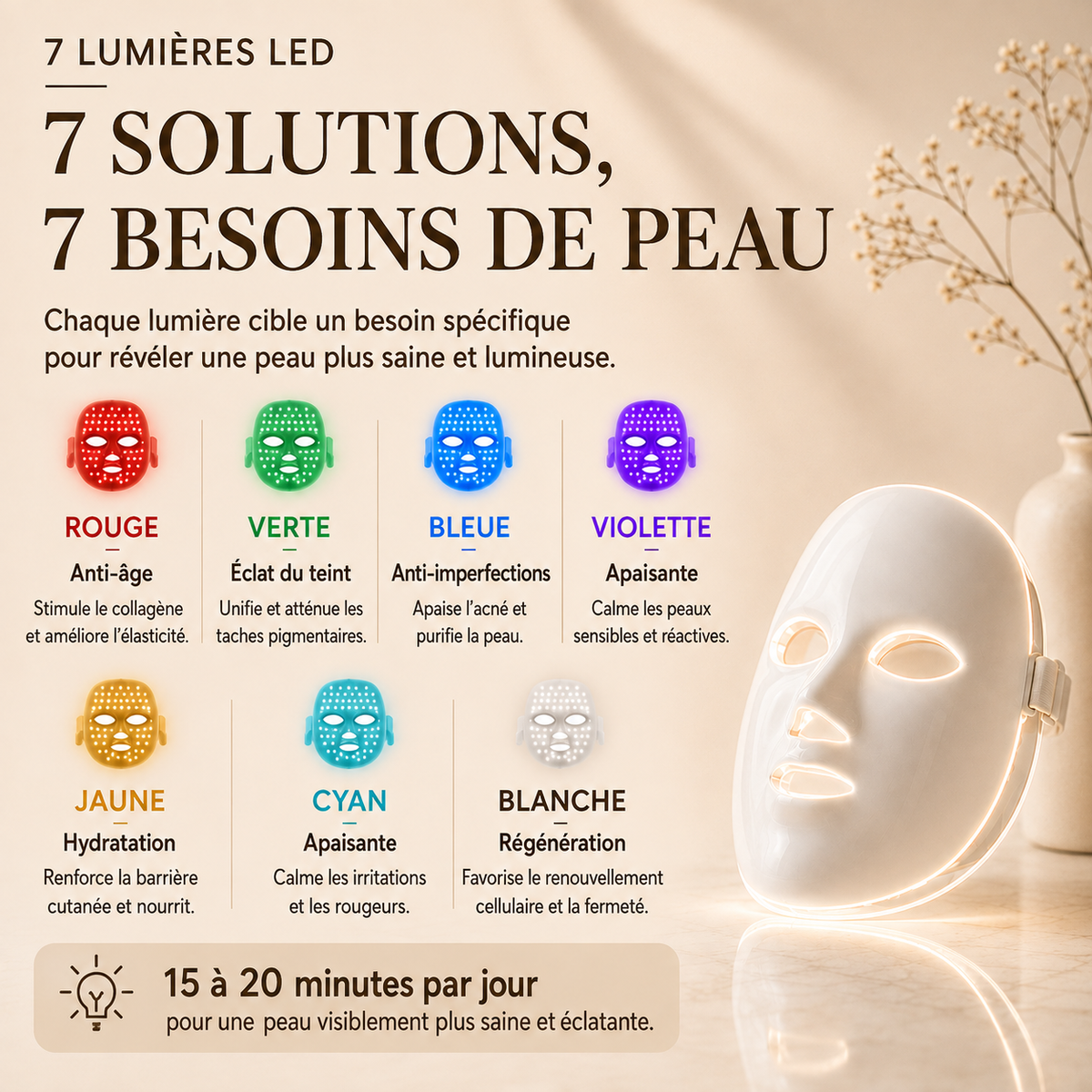 Masque de Luminothérapie  Anti-Rides & Peau Lisse et Nette